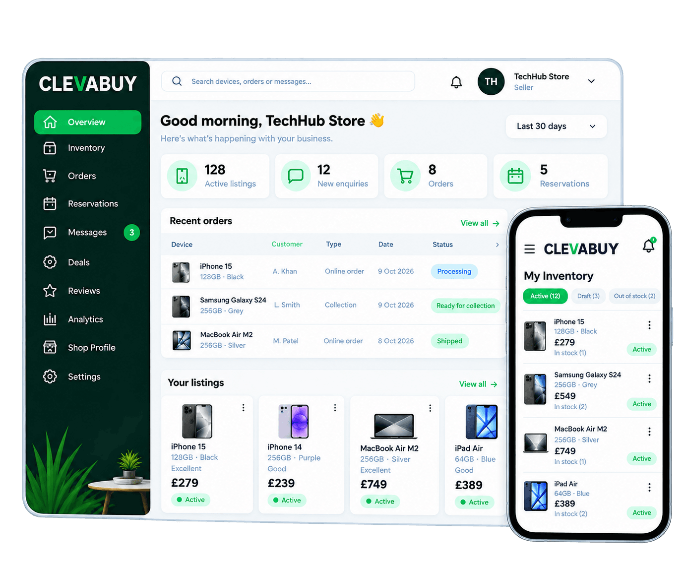 Clevabuy seller dashboard on laptop and mobile